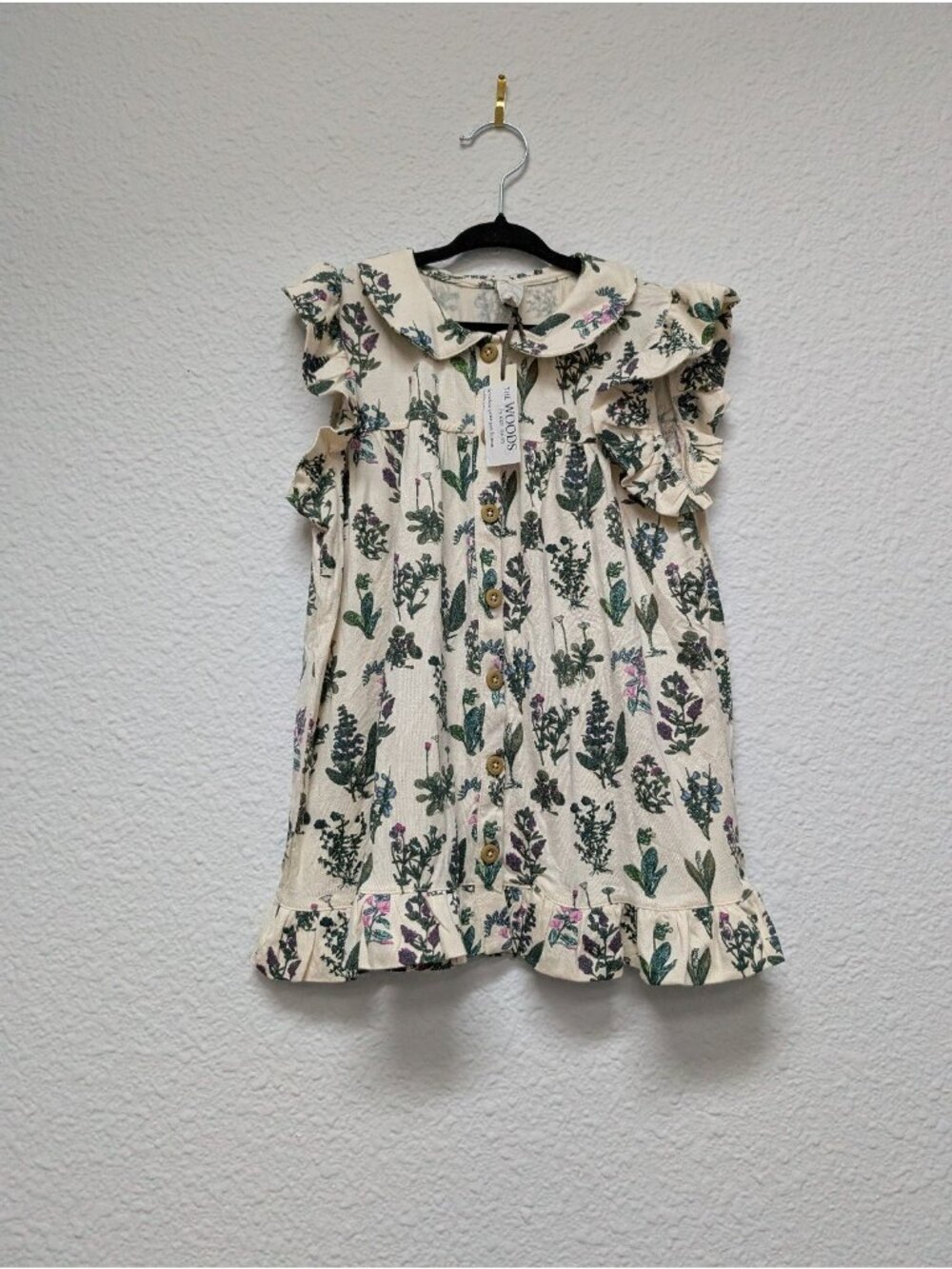 Kate Quinn Modal The Woods Litho Floral Peter Pan Ruffle Top 6Y